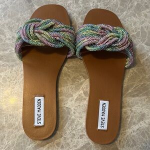 Steve Madden Pastel Rainbow Slide Sandals with Braided Straps